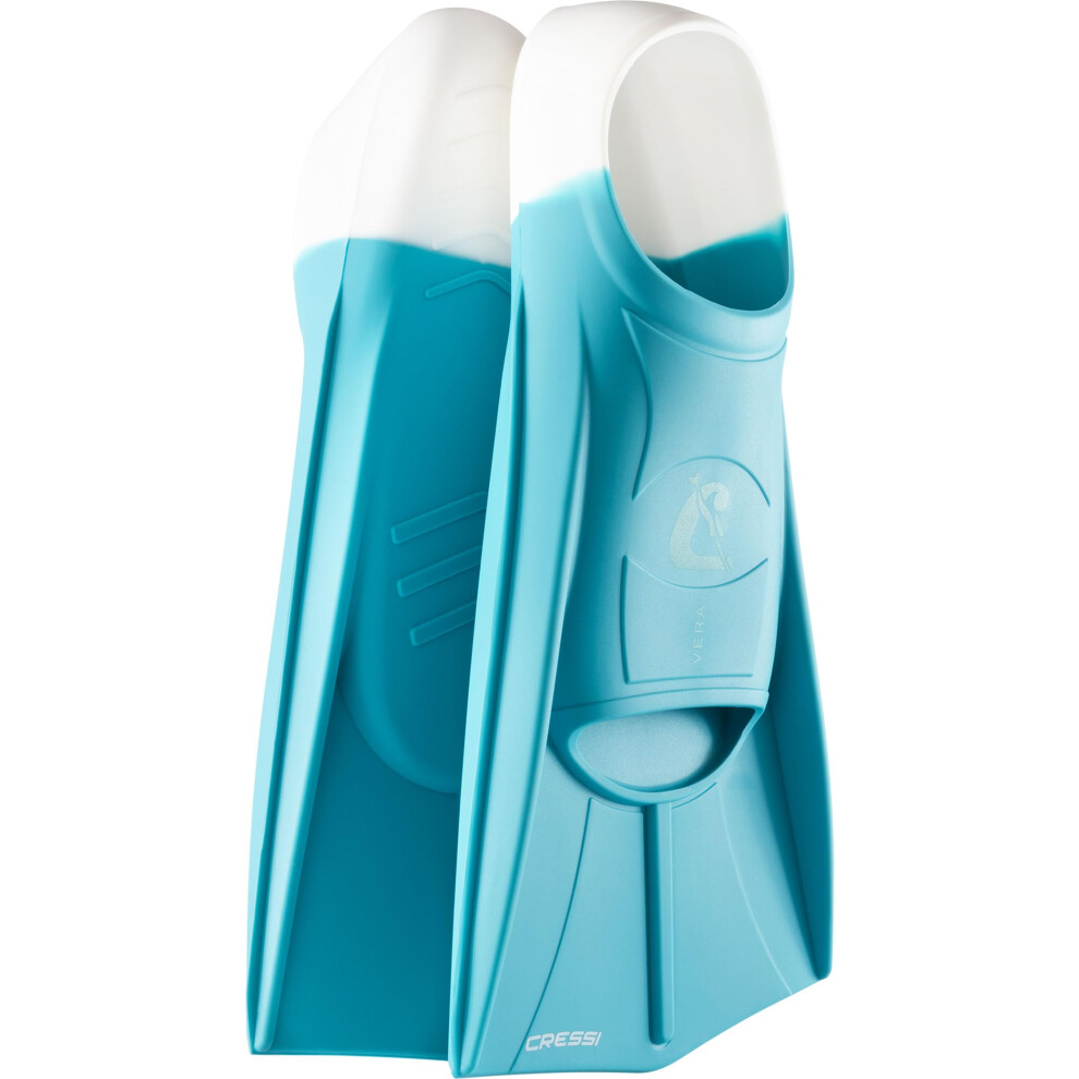 CRESSI Vera Fins Aquamarine/White M-Unisex 100% Silicone Short Fins Closed Shoe Design, for Swimming, Open Water Training, Swimming Pool, Snorkelling,