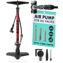 AARON - Sport One Bike Floor Pump with Pressure Gauge - Suitable for all Valves - High-Pressure Bike Pumps Incl. Ball Attachment - Pump for E-bike,
