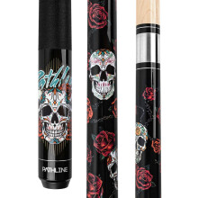 Pathline PL518 58-inch Canadian Maple Pool Cue - 13mm Tip, 20oz, Black Skull Design