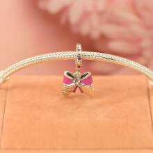 S925 Silver bow pendant a Barbie pink series girlish Pandora Style
