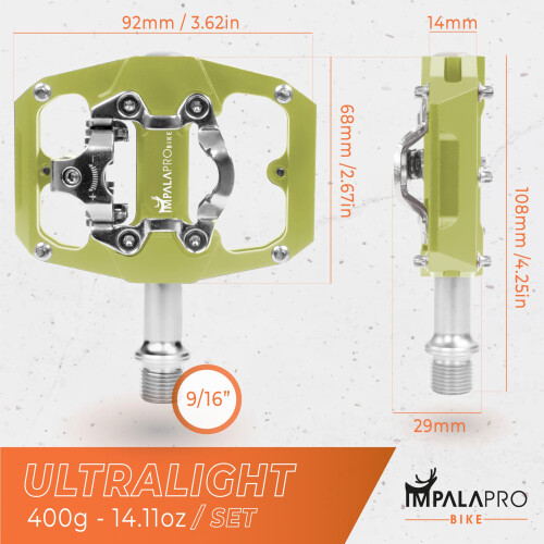 IMPALAPRO Dual Function Bicycle Pedals - Flat & SPD Clipless - 9/16'' Yellow 1