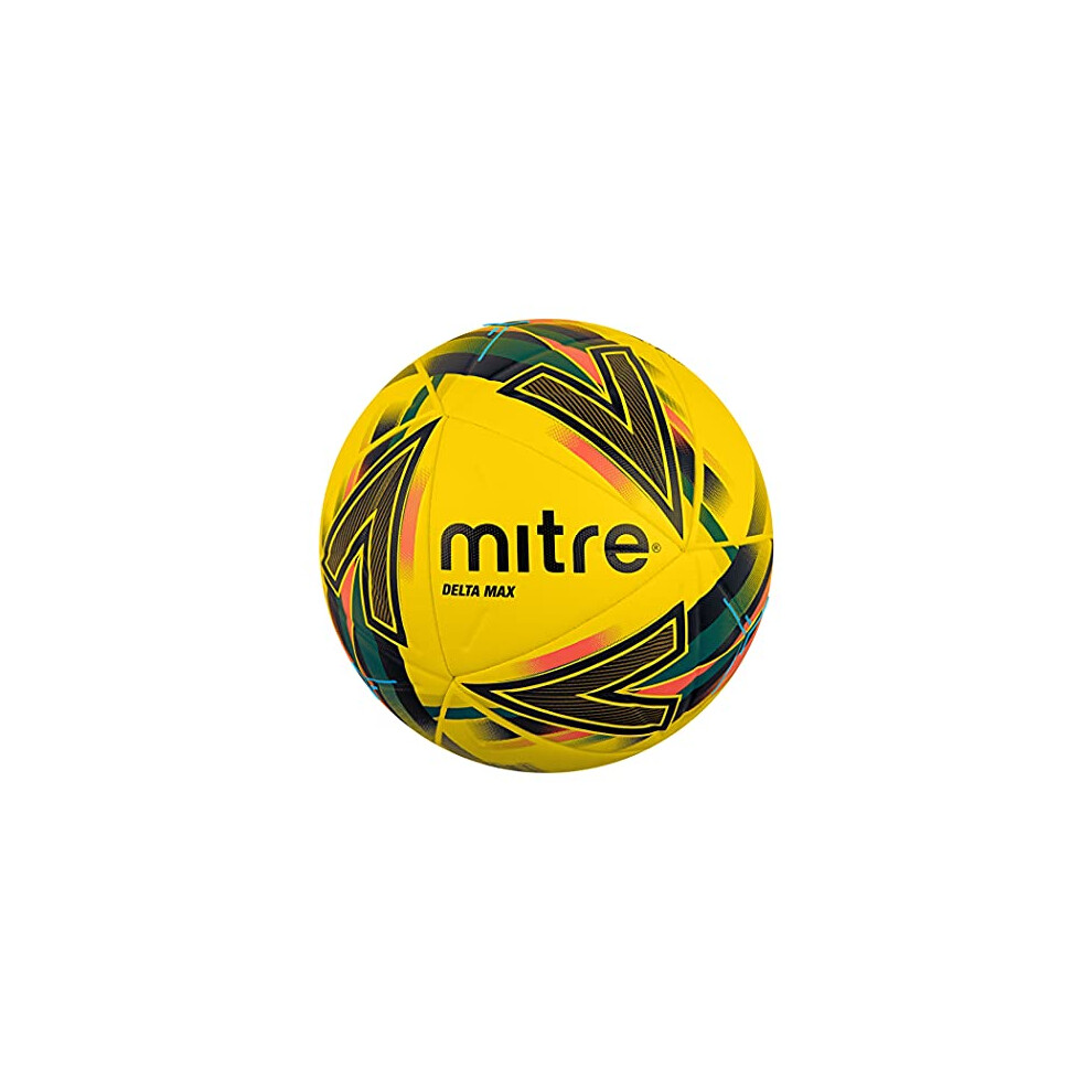 Mitre Delta Football | Highly Durable | Enhanced Accuracy and Consistency, Yellow/Orange/Green/Silver, 5