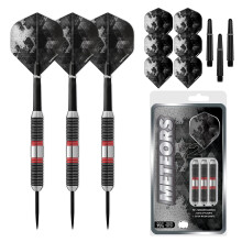 Designa D8650 Meteors | 48g Premium 90% Tungsten Heavy Barrel Steel Tip Dart Set with Ringed Grip Including Flights and Stems, M3, Black and Red