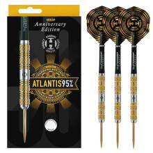 Harrows Atlantis 95% Tungsten Steel Tip Darts Set. Available in 22g, 24g, & 26g - Includes Midi Supergrip Carbon Shafts & New Anniversary 100 Micron