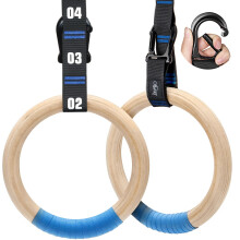 Zingtto Wooden Gymnastic Rings with Adjustable Numbered Straps. 1.1'' Olympic Rings for Core Workout, Crossfit, Bodyweight Training. Home Gym Rings