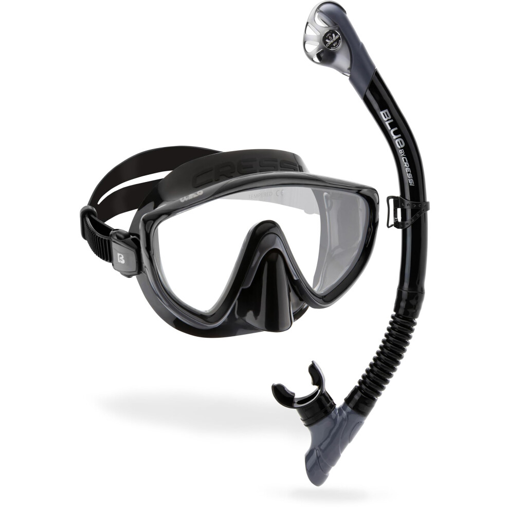 Cressi Tino & Scilla Black/Titanium - Adult Combo Set Tino Snorkeling Mask And Snorkel Scilla, Black/Titanium, One Size