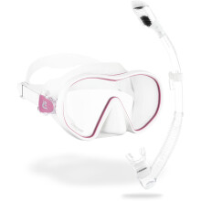 CRESSI F-Dual + Supernova Dry Combo - Unisex Diving Mask F-Dual rimless and Dry Snorkel for Snorkelling and Scuba Diving, Colour White Pink/Clear