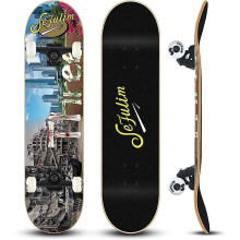 Sefulim 31 x 8 Inch Complete Skateboard 7 Layer Canadian Maple Double Kick Deck Skateboard for Boys Girls Teens Adults Beginner