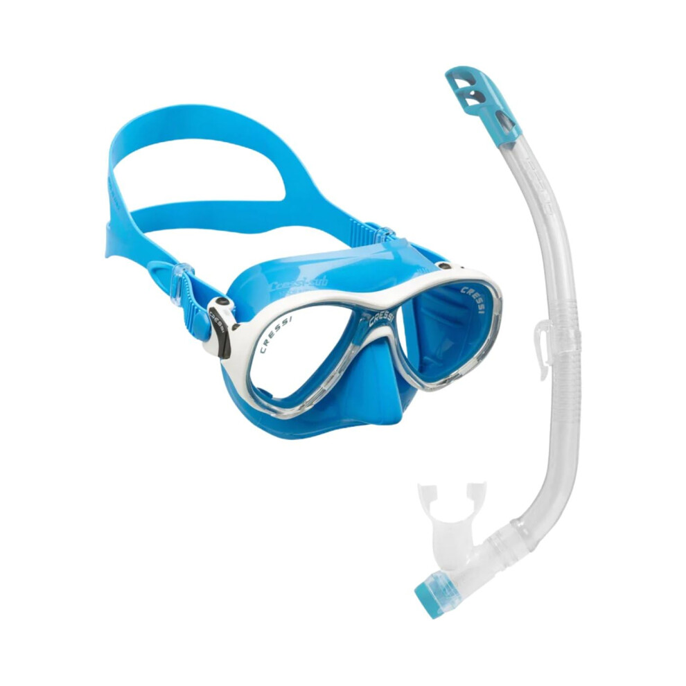 Cressi Marea Vip Jr, New Premium Colorama Snorkeling Set 7/13 Years (Made In Italy),/Transparent Blue/White