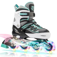 2pm Sports Adjustable Light up Inline Skates, Stylish Design Beginner Roller Skates for Boys and Girls - Mint Large