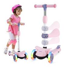 Wheelive 2 in 1 Kick Scooter with Removable Seat, 3 LED Wheels Kick Scooter for Kids, 4 Adjustable Height & Foldable Design Toddler Scooters Sit or