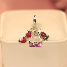 S925 Silver Barbie three-piece Set Pendant Barbie Pink Pandora Style