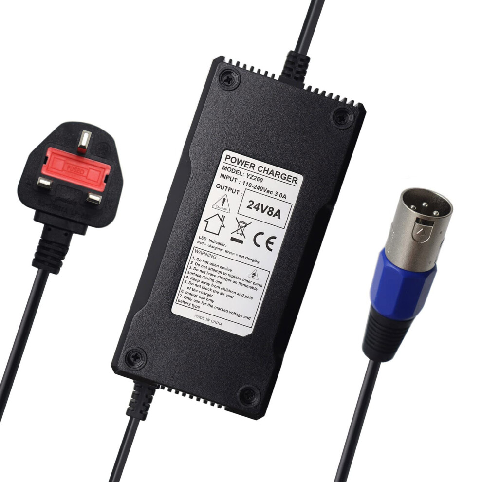 Xiixtoo 24V 8A Battery Charger 3 Pin Xlr For Scooter, Mobilitywheelchair, Motorcycle,Ebike, Lawn Mower, Marine Boat, Pride Mobility, Jazzy Power 5051219046995