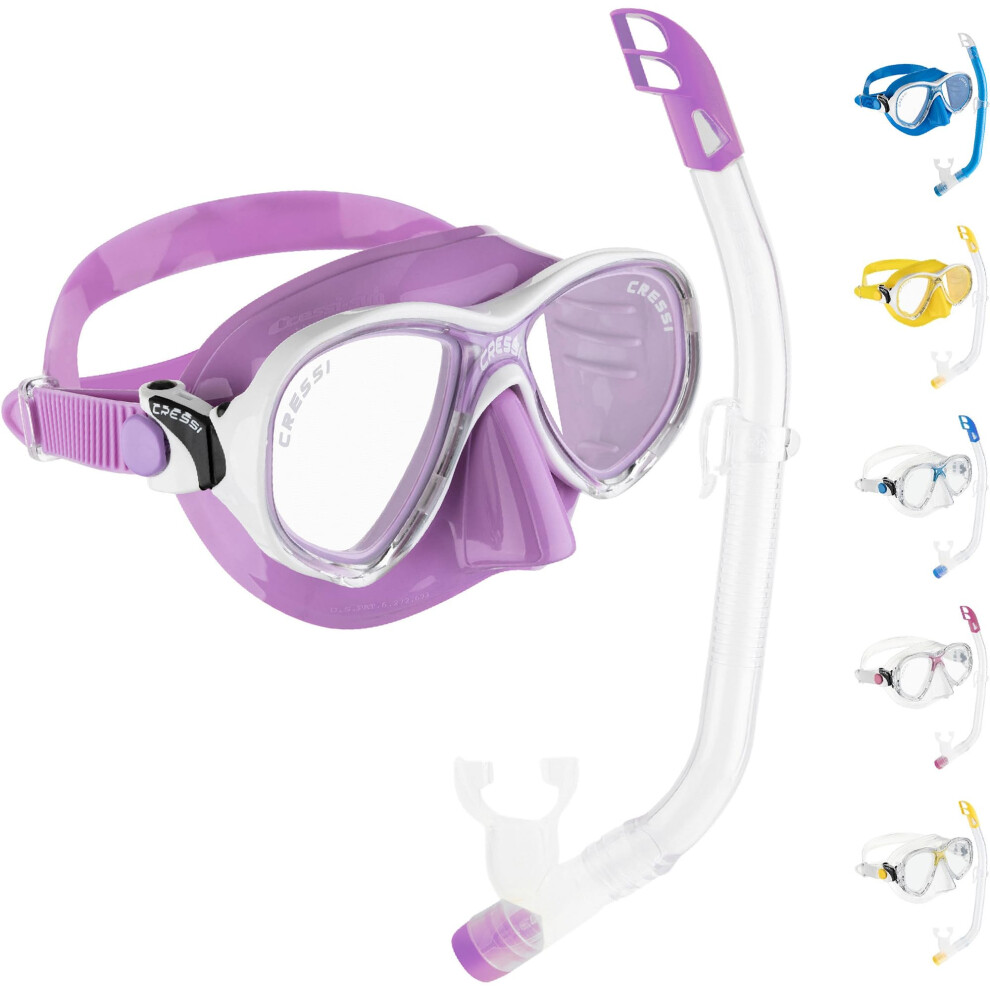 Cressi Marea Vip Jr, New Premium Colorama Snorkeling Set 7/13 Years (Made In Italy), /Transparent Lilac/White
