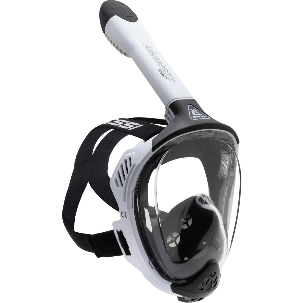 CRESSI Java Full Face Mask White/Black S/M-Unisex Full Face Snorkel Mask, Ultra Clear Anti Fog Lens, 100% Silicone, Snorkel Dry with Safety Valves,