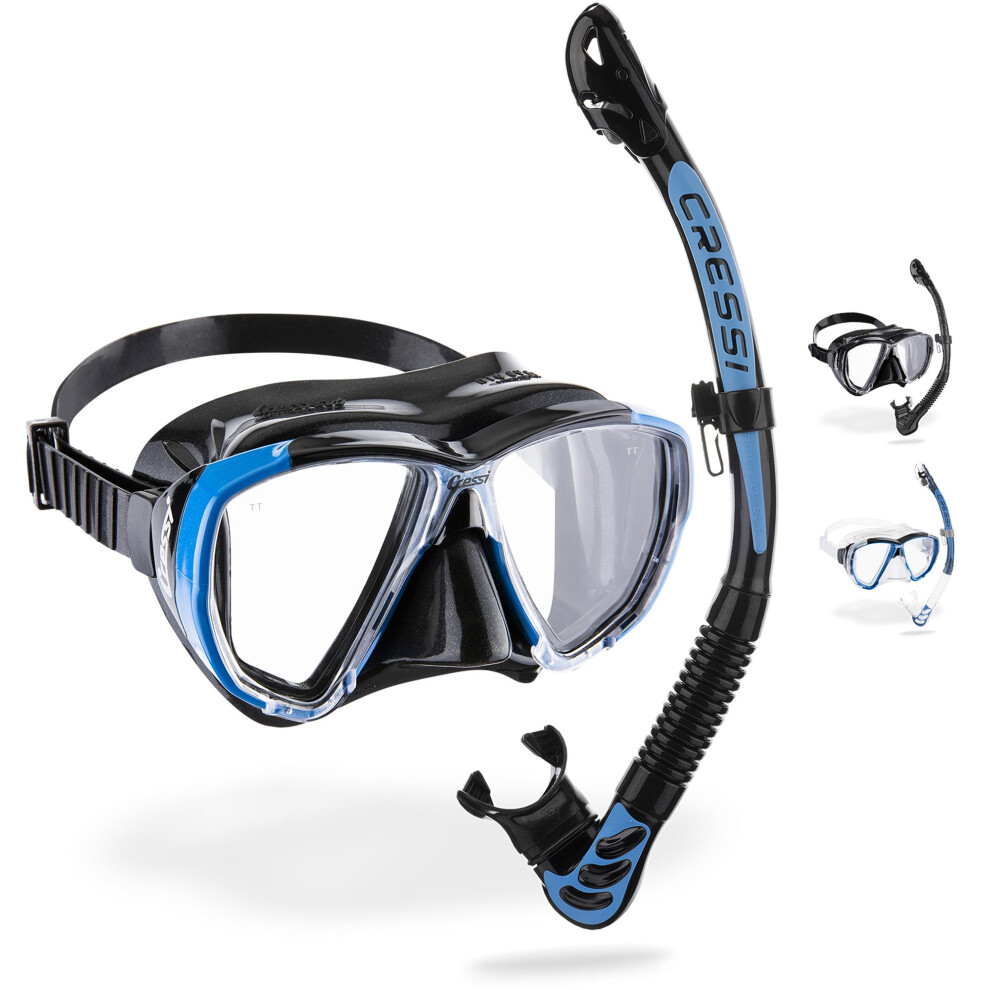 Cressi Big Eyes+Alpha Ultra Dry Combo /Azure - Combo Set Mask + Snorkel Ud For Diving And Snorkelling, /Azure, One Size, Adults Black