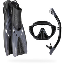 CRESSI Tino Adventure Set Black/Graphite [S/M] - Snorkel Set Tonga Fins, Tino Mask and Scilla Snorkel for Snorkelling and Diving, Black/Graphite, S/M,