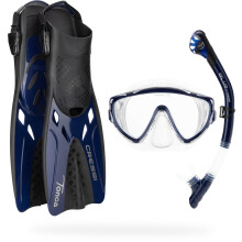 CRESSI Tino Adventure Set Clear/Blue Navy [L/XL] - Snorkel Set Tonga Fins, Tino Mask and Scilla Snorkel for Snorkelling and Diving, Transparent/Blue