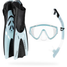 CRESSI Tino Adventure Set Black/Ice Cyan [S/M] - Snorkel Set Tonga Fins, Tino Mask and Scilla Snorkel for Snorkelling and Diving, Black/Ice Cyan, S/M,