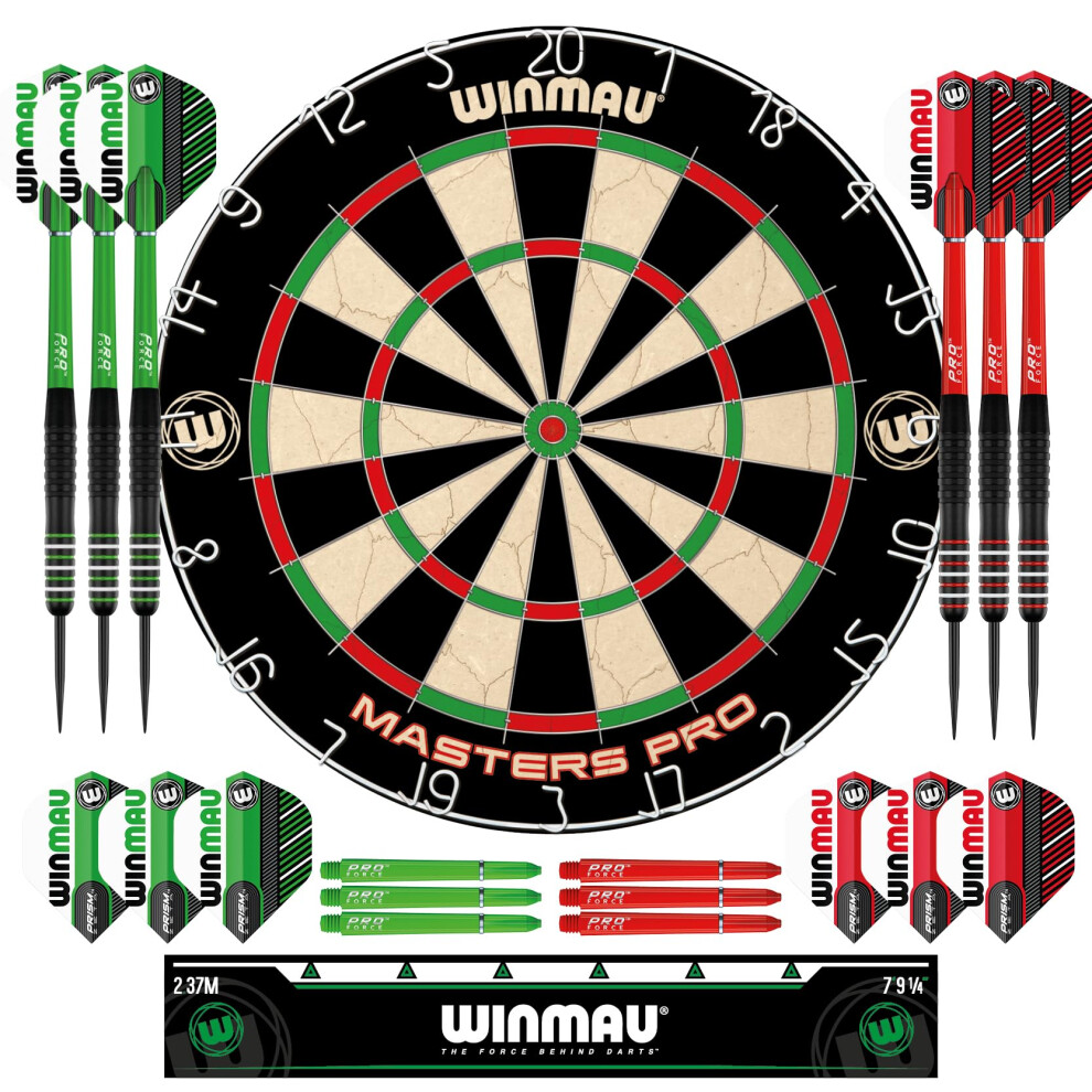 Winmau Darts - Masters Pro Premium Bristle Dartboard Set - Includes Dart Board, Darts, Flights, Shafts and Oche Strip - Professional Steel Tip
