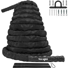 Yes4All Battle Exercise Training Rope with Protective Cover ? Steel Anchor & Strap Included - 38mm / 50mm Diameter Poly Dacron 9m, 12m, 15m Length