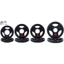 Signature Fitness Olympic 2-Inch Cast Iron Plate Weight Plate for Strength Training and Weightlifting, Rubber Coate Style, 45LB Set