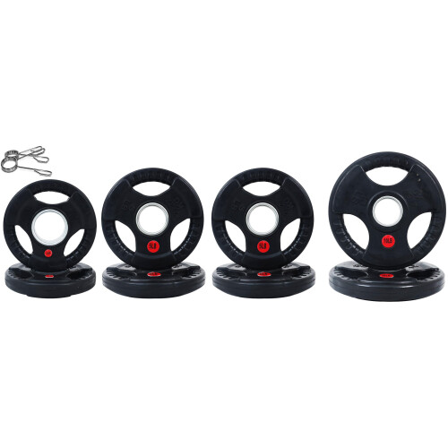 Signature Fitness Olympic 2-Inch Cast Iron Plate Weight Plate for Strength Training and Weightlifting, Rubber Coate Style, 45LB Set
