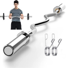 tonchean 47inches EZ Curl Bar Olympic Curl Bar for 2" Weight Plates EZ Bar Weight Lifting Bar Solid Chrome Tricep Bar Straight Training Bar with 2
