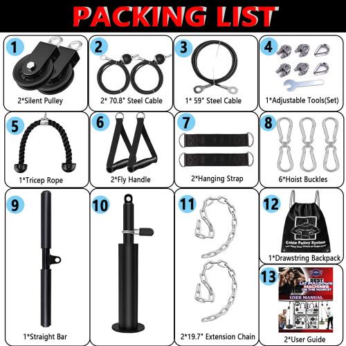 Cable Pulley System Gym Upgraded Home Strength Training Equipment Workout Accessories LAT Pull Down Fitness for Triceps Pull Down Biceps Curl Back 1