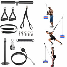 Lyndwin Cable Pulley System Home Gym, 3 in 1 Weight Cable Pulley System with Tricep Rope Straight Bar, Home Gym Machine Equipment for Triceps Biceps