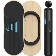 Sportneer Balance Board - 7 Modes Wobble Board With Adjustable Stoppers, Indoor Skateboard, Surf Board - Wooden Construction - Includes Scooter and