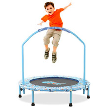 Kids Trampoline with Foldable Bungee Rebounder Adjustable Handrail and Safety Padded Cover Mini Trampoline for Indoor and Outdoor use (Light blue)