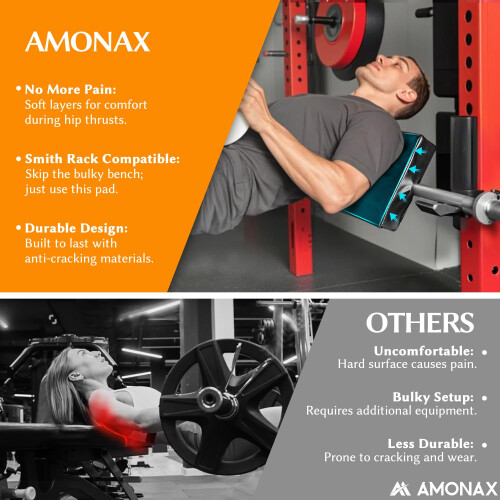 Amonax Hip Thrust Bench Back Pad, Extra Thick Foam Padding for Barbell Back Support, Home Gym Equipment Attachment for Hip Thrust, Protective Cushion 2