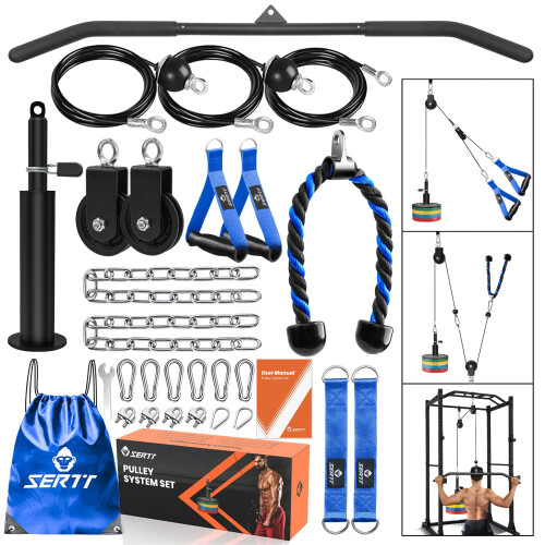 Mikolo Opgewaardeerd gewicht kabel katrol systeem gym, LAT en Lift Katrol Systeem, Kabel Katrol Bijlagen met Verstelbare Lengte Kabel voor Full Body Training, Home Gym Pulley System Set, 2023 Versie