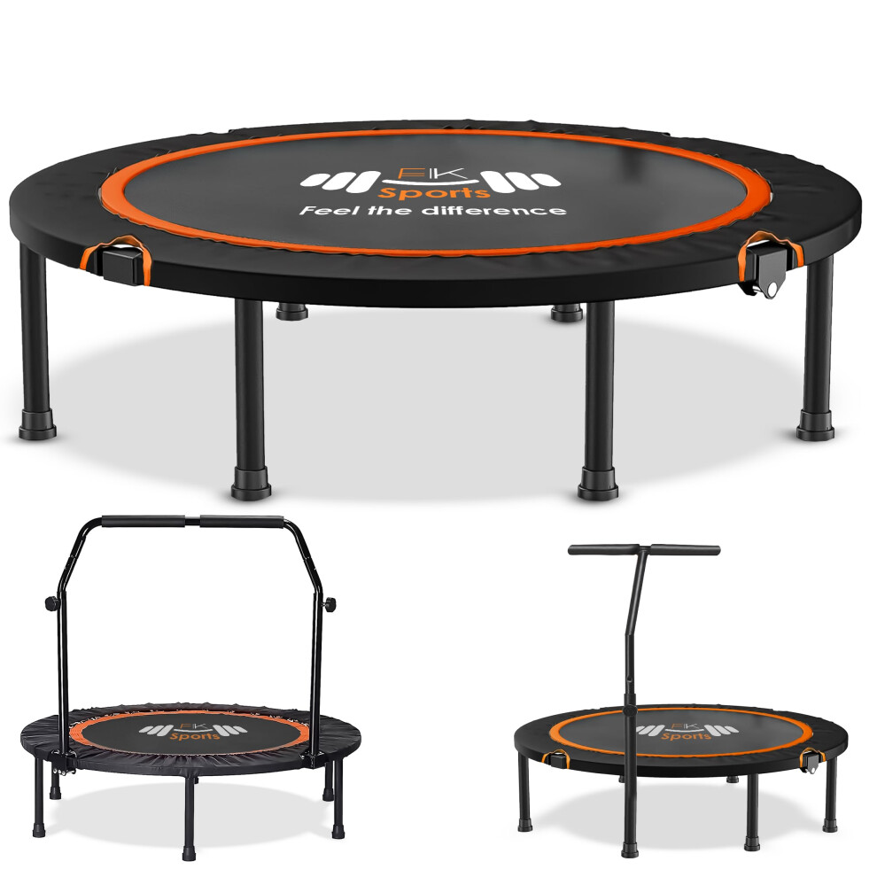 FK Sports Foldable Fitness Rebounder Trampolines, 48" and 40" Foldable Mini Trampoline with U Bar Handle, Round Mini Fitness Trampoline a indoor