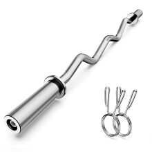 Olympic EZ Curl Barbell Bar 47", 2-Inch Curl Bar for Weight Lifting,Hip Thrusts,Squat,Biceps-Home Gym Weight Bar, Chrome Curling Bar for 2 Inch Weight