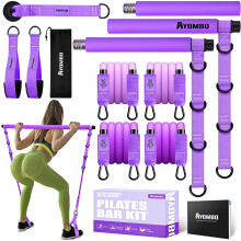 Pilates Equipment, Pilates Bar Kit with Resistance Bands, Adjustable Multifunctional Pilates Workout Equipment for Men & Women, Portable Pilates Bar