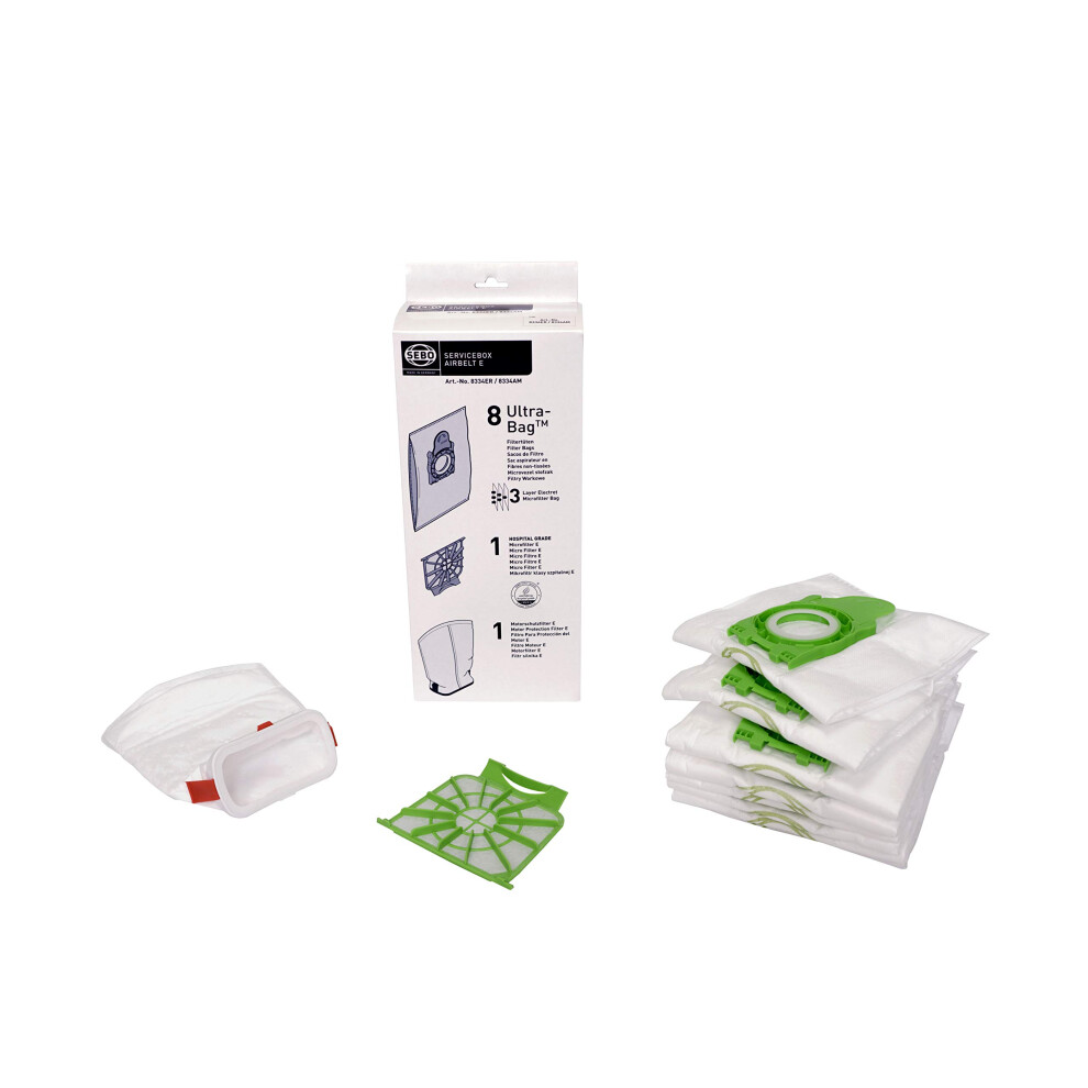 Sebo 8334Er Service Box For Airbelt E Includes 8 Ultrabag Filter Bags, 1 Hospital-Grade Filter And 1 Motor Protection Filter, White