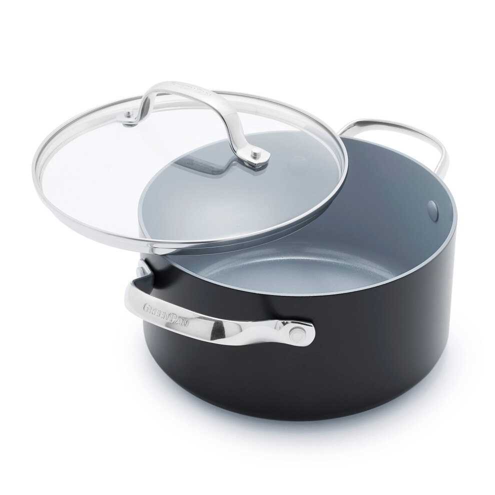 GreenPan Valencia Pro Hard Anodised Healthy Ceramic Non-Stick 20 cm / 3 Litre Stock Pot with Lid, PFAS-Free, Induction, Oven Safe, Grey