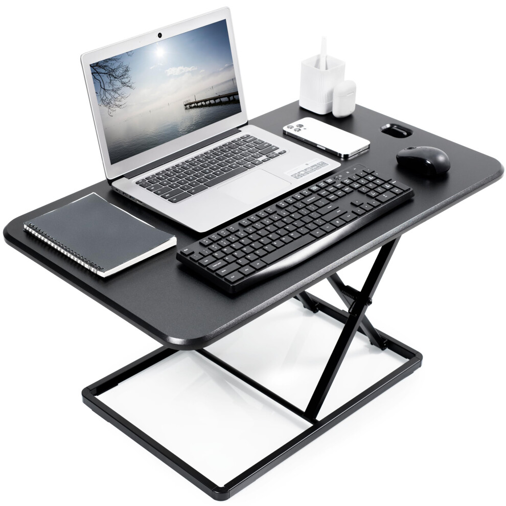 VIVO Ultra-Slim 81cm Single Top Height Adjustable Standing Desk Riser, Compact Sit Stand Desktop Converter for Monitor or Laptop, Black, DESK-V032J