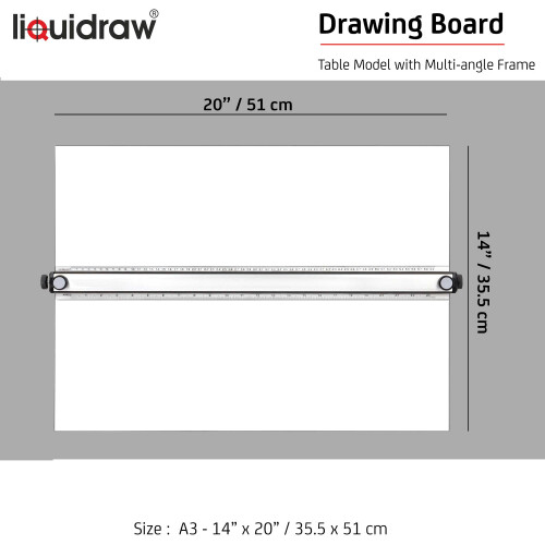 Liquidraw A3 Drawing Board Parallel Motion, Table Model with 5 Adjustable Working Angles, Includes Drawing Board Clips & Set Square 2