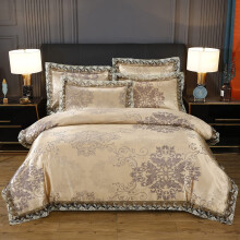 Beyeutao Double Duvet Cover Jacquard Bedding Lace Gold Duvet Set Jacquard Duvet Elegant Bedding Set 3 PCS with Duvet Cover Set Pillowcases. (Champagne