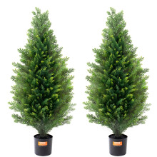 VEVOR Artificial Cedar Topiary Tree, 36 inch Tall (2 Pieces), with Extra Leaves & Pot Faux Evergreen Fake Pine Cypress Trees Plant, UV Rated