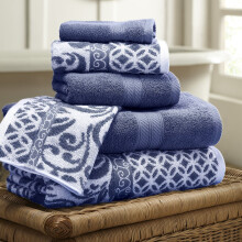 Modern Threads Trefoil Filigree 6-Piece Reversible Yarn Dyed Jacquard Towel Set - Bath Towels, Hand Towels, & Washcloths - Super Absorbent & Quick Dry