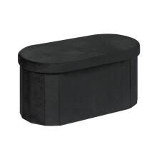 Bonlife Black Velvet Ottoman Storage Bench with Seat,Foldable Stool Living Room Furniture,Oval Large Toy Box Storage Chest with Lid,76x38x38cm