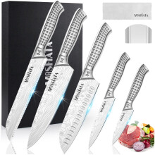 MOSFiATA 7-Piece Kitchen Knife Set, Super Sharp Professional Chef Knife Set with Hollow Handle One Piece Design, High Carbon Stainless Steel Cooking