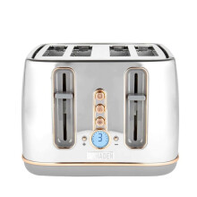 Haden Dorchester Chrome Toaster 4 Slice - Digital Browning Controls - Modern LCD Display - Cancel/Defrost/Reheat Settings - 1900-2300W Digital 4 Slice
