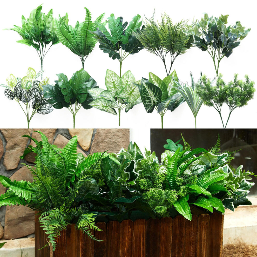 PARTY JOY 14 Pcs Artificial Plants Outdoor, Fake Plants, Decorative Artificial Plants, Shrubs UV Resistant Plants, Artificial Bushes For Outside, Fake