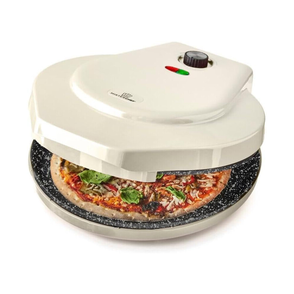 MisterChef Pizza Maker 1450W Ceramic Plates, 12 Inch / 30cm, 2,3 Metal, Free Recipe Book, Cream