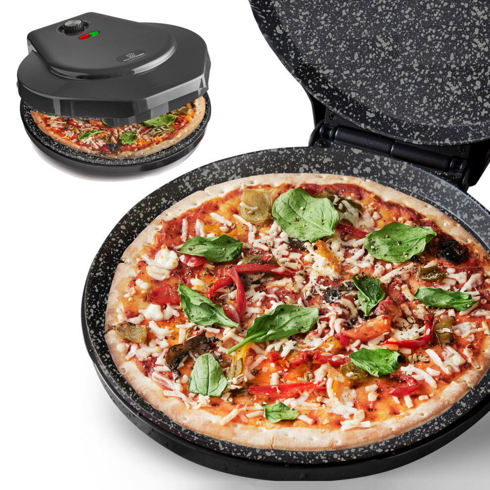 MisterChef Pizza Maker 1450W Ceramic Plates, 12 Inch / 30cm, 2,3 Metal, Free Recipe Book, Black
